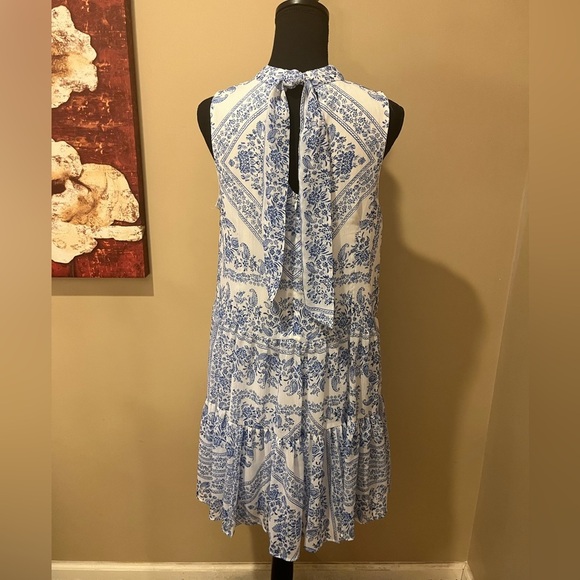 Calvin Klein Blue Willow Drop Waist High Neck Sleeveless Dress, size 8 - Picture 2 of 6